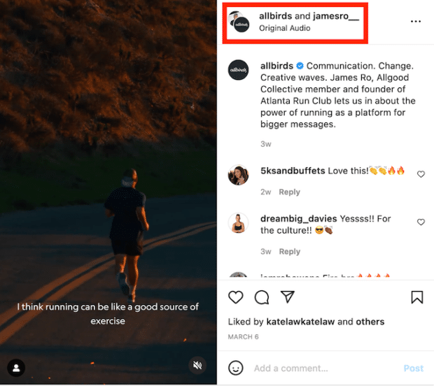 Allbirds和Jamesro_ Instagram合作帖子