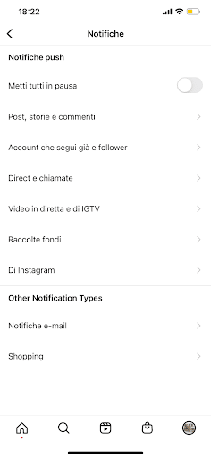 Opzioni di Notifica Nelle Impostazioni Instagram