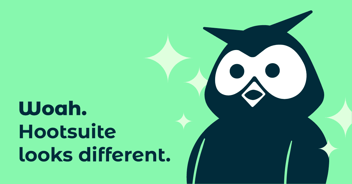 绿色图形具有Owly和文字阅读：“哇，Hootsuite看起来不同。”足彩188