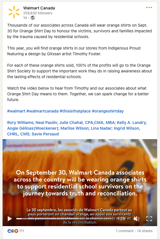 沃尔玛加拿大OrangeShort日一篇文章截图