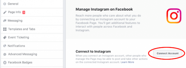pulsante per collegarsi a instagram tramite facebook